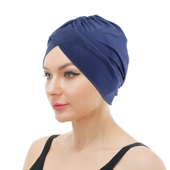 Эластичный женский головной платок, шапочка для плавания, шапочки для купания в бассейне, защищают длинные волосы, спортивные шапочки-хиджабы, нейлоновая шляпа, тюрбан-повязка на голову