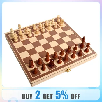 Реверсивная деревянная доска для шахмат, 24 Взаимосвязанных деревянных шашки и 32 Стандартные шахматные фигуры для детей от 8 лет до взрослого для семейного развлечения