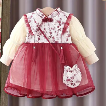 Осенне-зимнее платье для новорожденных девочек, Теплые Рождественские платья Сладкой принцессы, платье для вечеринки на 1-й день рождения, одежда для малышей, Vestidos