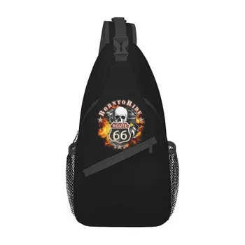Изготовленная на заказ сумка-слинг с черепом Born To Ride, мужская крутая сумка через плечо Route 66, рюкзак для путешествий, походный рюкзак