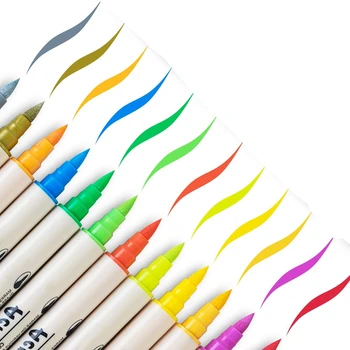 Разноцветные акриловые фломастеры С кончиком кисти и тонким наконечником (двойной наконечник) Фломастеры для рисования, ручка для рисования наскальных рисунков, керамика