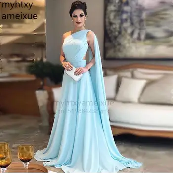 Сексуальное элегантное синее вечернее платье на одно плечо большого размера без рукавов, шифоновые складки, иллюзия выпускного вечера, вечерние платья на спине, 2023