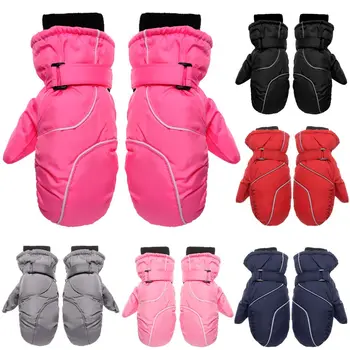 Нескользящие утепленные теплые зимние однотонные ветрозащитные водонепроницаемые варежки для сноуборда с длинными рукавами, детские лыжные перчатки