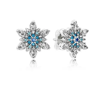 Классические серьги-гвоздики из стерлингового серебра 925 пробы с кристаллами в виде снежинок, синими кристаллами и прозрачными фианитами Подходят для женских украшений