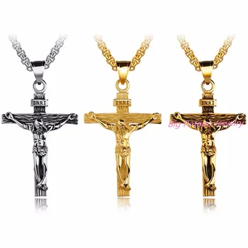 Крест Святого Бенедикта, ожерелье с распятием, Подвеска, Модная цепочка из нержавеющей стали/золота, мужские ювелирные изделия в виде христианского Иисуса