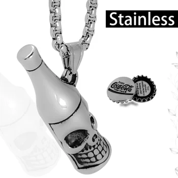 Винтажный властный скелет, подвеска из пивной бутылки, ожерелье из нержавеющей стали, хипстерская цепочка для волос в стиле хип-хоп с открытой крышкой