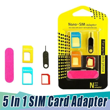 адаптеры для нано-Sim-карт 5в1 5 в 1 Обычные Инструменты для SIM-карт Micro Sim Standard Для iPhone 5 6 7 8 9 huawei с розничной упаковкой 300 шт.