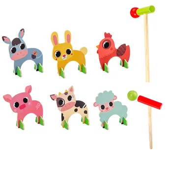 Крокет с животными Детские Познавательные Игрушки Головоломки для взрослых Молотки Деревянные Детские принадлежности для малышей