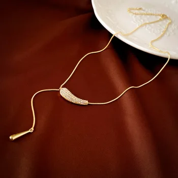 Ожерелье из рога циркона с каплями воды, настоящее золотое ожерелье с гальваническим покрытием для свитера и ключицы