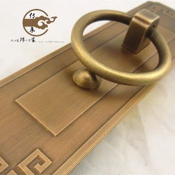 Утолщенная китайская дверная ручка из чистой меди под старину, массив дерева, квадратная резная дверца шкафа и окна, латунное дверное кольцо