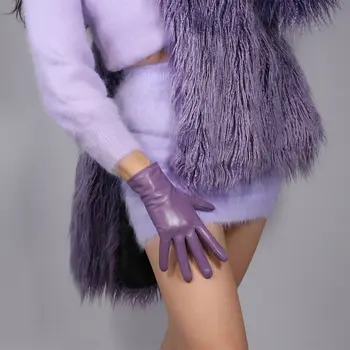 ПЕРЧАТКИ ИЗ НАТУРАЛЬНОЙ КОЖИ На запястье Короткие из овечьей кожи 25 см Фиолетовый Лавандовый Фиолетовый