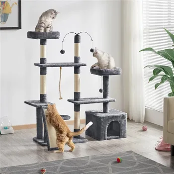 Игровой центр SMILE MART Multilevel Plush Cat Tree Activity Tower с когтеточками из сизаля, , кошачья башня, кошачьи деревья и башни