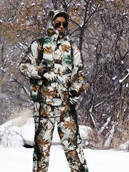 Высококачественный зимний бионический камуфляжный костюм, водонепроницаемая теплая флисовая охотничья куртка, брюки, маскировочные костюмы для мужчин