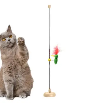Игрушка-дразнилка для кошек, деревянная палочка-дразнилка для кошек с пером, стальной стержень, Сменные перья, обучающие игрушки, Многофункциональные для кошек