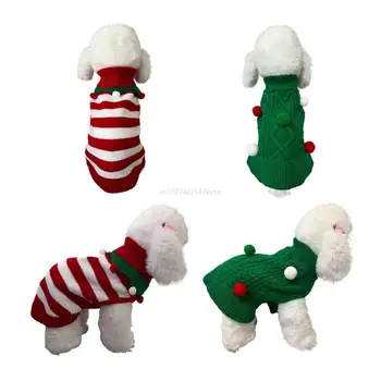 Свитер в полоску для маленьких и крупных собак, Рождественское пальто, одежда для щенков, пуловер, рождественская пижама для щенков