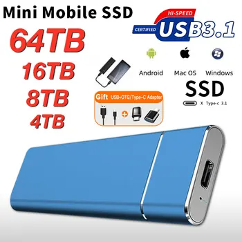 1 ТБ Мини Портативный SSD 2 ТБ M.2 Внешний Мобильный Твердотельный Накопитель Высокоскоростной USB3.1 Жесткий Диск Для ноутбука Оригинал Для телефона/ПК