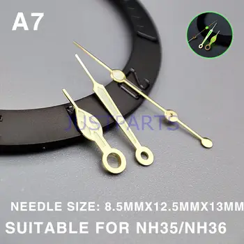 Зеленые светящиеся стрелки часов с золотой отделкой 13 мм для механизма Miyota NH35/NH36/NH38