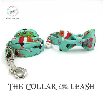 Зеленый набор ошейников и поводков Merry Christams с галстуком-бабочкой, хлопковое ожерелье для собак и кошек в качестве рождественского подарка для домашних животных