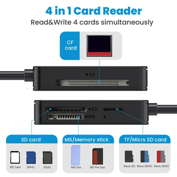 USB 3.0 Type C 4 в 1 Устройство чтения карт памяти Устройство чтения смарт-карт Адаптер флэш-карты 5 Гбит/с Устройство Записи карт памяти 20 см Кабель SD TF CF MS