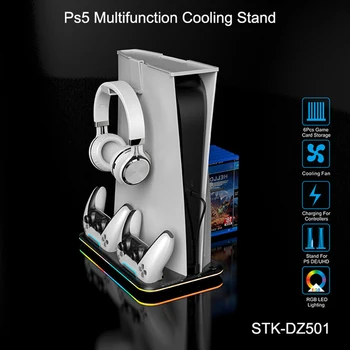Для подставки PS5 Охлаждающая станция с RGB подсветкой Охлаждающий вентилятор Двойные контроллеры Зарядное устройство для игровых аксессуаров Playstation5