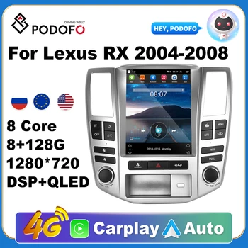 Podofo Android 11 Автомагнитола для Lexus RX 2004-2008 Мультимедийный Видеоплеер GPS 2din Carplay Auto AI Voice Стерео DVD Головное Устройство