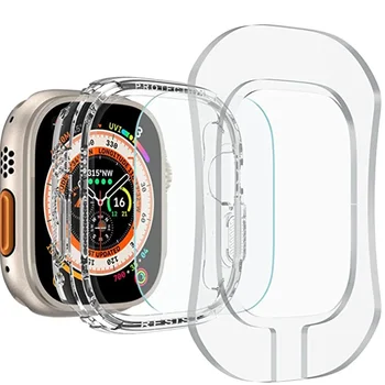 2 шт. для Apple Watch Ultra 49 мм Защитная пленка из закаленного стекла с автоматической фиксацией пленки + чехол iWatch Ultra Accessories