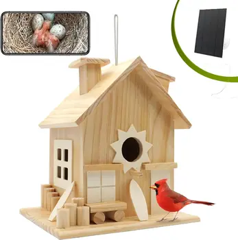 Солнечный птичий домик с камерой, подвесные деревянные птичьи домики для улицы, беспроводной скворечник 1080P HD для улицы