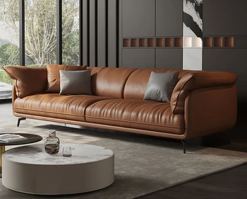 Итальянский легкий роскошный кожаный диван для гостиной современный минималистичный небольшой блок с прямым верхним слоем из воловьей кожи