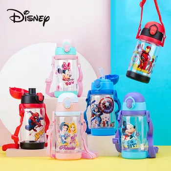 Чашки Disney для детей, чашка для воды с соломинкой, детский чайник для питья, Милый Человек-паук, Портативная бутылочка для защиты от падения