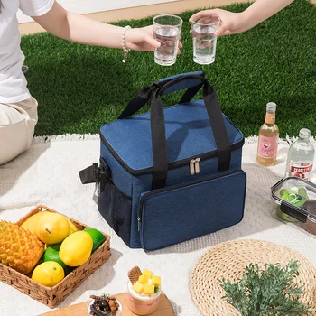 Изолированная сумка для ланча, термос для еды, Портативная сумка-холодильник для пикника на открытом воздухе, Герметичная офисная сумка-тоут, сумка для ланча на плечевом ремне, ланчбокс