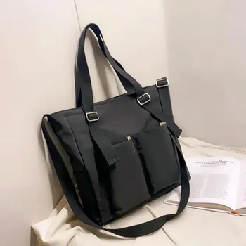 Новая женская сумка для покупок, простая модная сумочка 2024, нейлоновая водонепроницаемая однотонная сумка-мессенджер, Большая вместительная сумка через плечо
