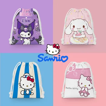 Мультяшный комплект Sanrio Hello Kitty с карманом, сумка на шнурке, Cinnamoroll Kuromi, сумка для хранения разных вещей, косметичка, подарочная сумка для вечеринки