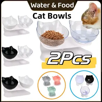 Нескользящие двойные миски для воды, корма для кошек, Миски для домашних животных, миски для собак, Миска для домашних животных с наклонной подставкой, кормушка для кошек, Миска для кормления котенка