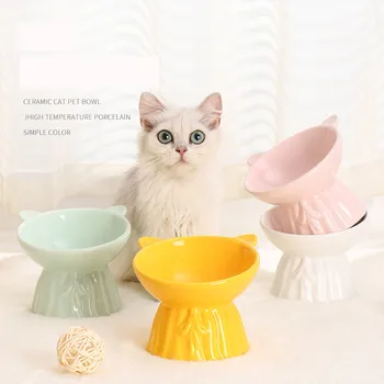 Новая Миска Для Домашних Животных Cute Cat Feeder High-Foot Single Mouth Противоскользящие Керамические Миски Для Корма Для Собак И Кошек Контейнер Для Питья Домашних Животных