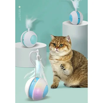 Crazy Cat Teaser Игрушки для кошек Интерактивный Катящийся мяч 2 В 1 с птичьим звуком, палочки для кошек, светодиодные Автоматические Катящиеся игрушки для кошек, игрушки для домашних животных