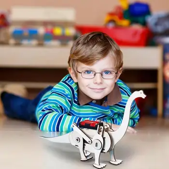 Детская ручная сборка электрического динозавра Игрушка DIY Обучающие деревянные научно-технологические стержневые игрушки для детей Детские творческие подарки