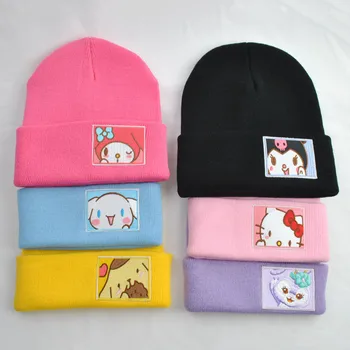 Зимний стиль Sanrio Kuromi My Melody Hat Женская повседневная мода Милая шерстяная шапка Hello Kitty Уличная теплая вязаная шапка Холодная шапка