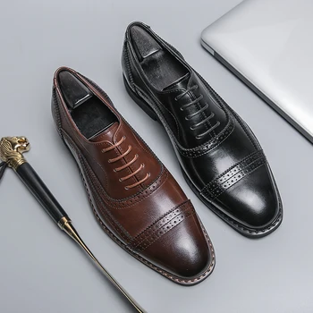 Классические дерби в британском стиле с острым носком, мужские оксфорды, деловая официальная одежда, обувь с перфорацией типа 