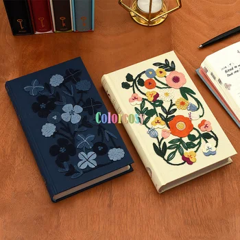 Вышитый Мидори дневник на 1/5 года в прозрачной обложке из ПВХ, по 1 странице в день. Красивый дизайн с яркими цветами и растительными узорами