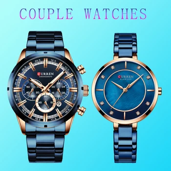 Набор парных часов, мужские и женские часы Curren, минималистичные мужские часы 2019 Relogio Masculino, деловые наручные часы для влюбленных