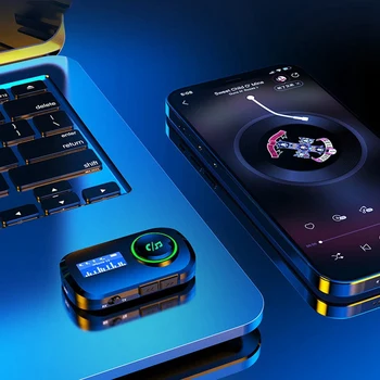 Автомобильный ЖК-дисплей Bluetooth 5.0 Приемник аудиопередатчика AUX Стерео MP3-плеер Беспроводной адаптер для громкой связи