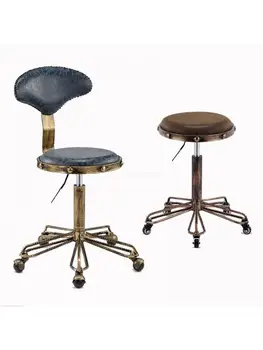 Ретро бронзовое парикмахерское кресло из микрофибры, металлические вращающиеся Подъемные Косметические стулья, стулья для вышивания ногтей с высокоэластичной губкой
