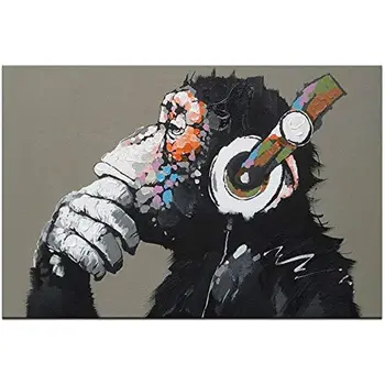 Настенное искусство Животные Музыка животных Горилла Холст Печатная картина Современная забавно мыслящая обезьяна с наушниками настенное искусство