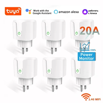 Tuya 20A Wifi EU Smart Plug Switch AC 85-220 В Дистанционное Управление Таймер Розетка Мониторинг Мощности Работа с Alexa Google Home Яндекс