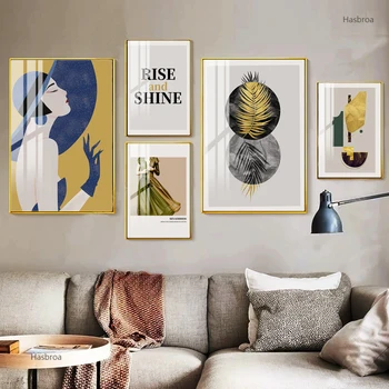 Картина на холсте Современная девушка Встает и сияет Плакаты Принты Печатный минимализм Креативные картины Декор стен для гостиной Дома