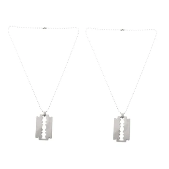 2X Мужское ожерелье-цепочка с бритвенным лезвием из нержавеющей стали, серебро