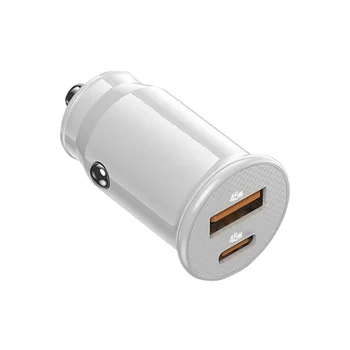 Автомобильное зарядное устройство Mini USB Быстрая зарядка Автомобильное зарядное устройство USB C QC 4.0 45 Вт 5A Тип PD Быстрая зарядка автомобильное зарядное устройство для телефона (ярко-белый)