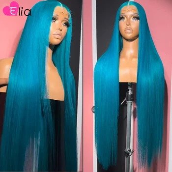 Продается светло-голубой бразильский парик из человеческих волос, прозрачный кружевной фронтальный парик Remy из человеческих волос синего цвета, шелковистый прямой парик длиной 30 дюймов
