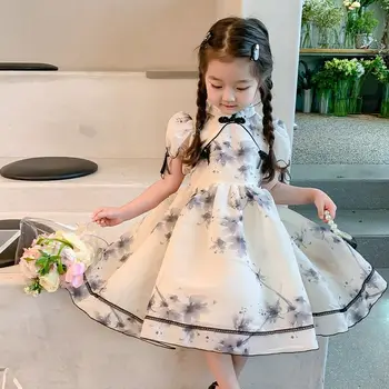 Летнее платье для девочек 2023 года, новая детская одежда Cheongsam для девочек, принцесса