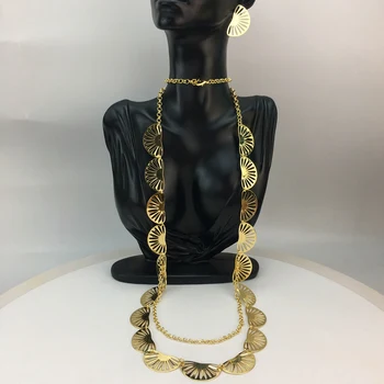 Ожерелье на длинной цепочке с серьгами, Аксессуары для одежды, африканский Итальянский женский ювелирный набор из Дубая FHK16562